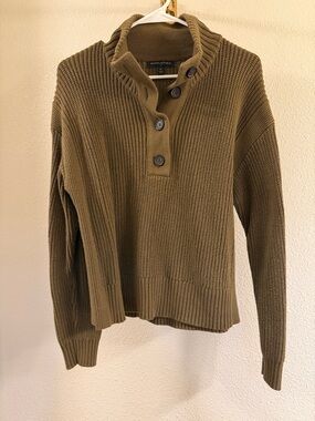 Banana Republic Womens Olive Ribbed Button-Neck Sweater
